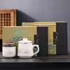 Caneca de Jade de Gordura de Ovelha para Escritório Caneca de Chá Cerâmica Gaiola de Chá Separação de Água e Chá Caneca de Chá Presente para Casa Caixa de Presente para Funcionários