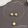 Embalado Individualmente Olho de Gato Corrente de Ouro Real Conjunto de Brincos Pingente Feminino Colar Simples Redondo Dourado Presente Novo Estilo