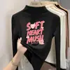 Camiseta básica para niña DeRong, estilo otoño/invierno, top casual estampado de cuello alto medio, prenda interior de manga larga para otoño e invierno