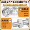 Juego de Tornillos de Cabeza Cilíndrica con Enchufe Hexagonal y Tuercas Hexagonales de Acero Inoxidable 304, Combinación de Tornillo con Arandela Plana de Cabeza Cóncava M3M4M5