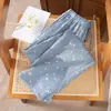Venta al por mayor Envío directo Primavera Verano Algodón Lino Ropa de casa para mujer Cintura elástica Pierna ancha Pantalones cortos Casual Cómodo Pijama para el hogar