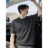 Suéter de Punto Retorcido para Hombre de Verano Nuevo Estilo Transfronterizo, Camiseta de Manga Corta con Cuello Henley, Top con un Toque Masculino