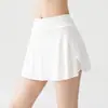 Falda deportiva de volantes de doble capa para mujer, de cintura alta, control de abdomen, anti-exposición, falda-pantalón de tenis fitness, falda corta para correr yoga