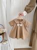 Roupas Infantis Estilo Coreano 2026 Verão Novo Estilo Estilo Preppy Menina Bebê Laço Gola de Boneca Fofa Vestido Princesa
