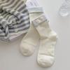 Azul gris primavera y verano calcetines japoneses de algodón a rayas con vuelta para mujer calcetines apilados "calcetines concha" viento coreano lazo