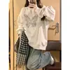 Sudadera Blanca Gris con Estampado de Mariposas Cuello Redondo para Mujer Holgada Nueva 2025 Otoño e Invierno con Capucha Versátil Top Chaqueta Ins