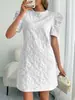 Vestido Retro de Verano 2026 Nuevo para Mujer con Mangas Abullonadas, Jacquard Texturizado, Cuello Redondo, Cruzado Europeo y Americano, en Stock