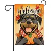 La Bandera de Jardín de Lino Más Popular de Amazon Decoración de Patio Otoño Acción de Gracias Hoja de Arce Cachorro Lindo Venta Directa de Fábrica