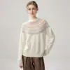 Suéter Vintage Lazy Fair Isle de Punto 35% Cachemir Ajustado Suave para Mujer, Cálido Top de Otoño e Invierno