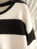 Tejido de Punto Suave y Pegajoso Agradable a la Piel Bloque de Color Estilo Perezoso para Mujer Otoño Invierno Nuevo Capa Base Manga Larga Rayado Holgado Suéter A14622