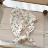 Estilo Pastoral Renda Floral Triângulo Lenço de Cabeça Feminino Baotou Retrô Francês Verão Litoral Praia Protetor Solar Lenço de Seda Faixa de Cabeça