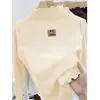 Camiseta de Manga Larga de Felpa para Niñas, Capa Base para Otoño e Invierno, Tallas Mediana a Grande para Niños, Cuello Alto, Cálida, Top con Adorno de Volantes