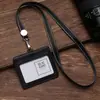 Ventas Directas de Fábrica Transfronterizas Porta Tarjetas de Dos Capas de Piel de Vaca Genuina Correa con Hebilla Telescópica Porta Insignia de Cuero para Trabajo de Enfermera de Cuello Blanco