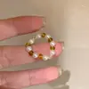 Anillo de Perlas y Cuentas Amarillo Brillante Estilo Coreano, Pulsera Elástica Apilable para Mujer, Accesorios de Moda para Primavera y Verano