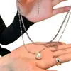 Luar Branco que Toca o Coração~ Colar de pérola com diamante duplo e brilhante, corrente para clavícula de desejo puro estilo coreano, colar versátil para o dia a dia