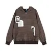 Sudadera con capucha y cremallera de punto con diseño de parche a rayas retro americana ligera Magic Bear