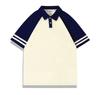 Camisa polo masculina de manga curta para campus jovem, algodão personalizado, combinação de cores, gola contrastante, base de malha, pode ter bordado de logo