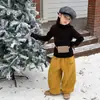 Blusas de Tricô Aimo Beibei Outono e Inverno para Meninos e Meninas, Fio de Lã com Veludo Sintético de Vison, Suéter de Gola Alta Cor Sólida