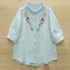 Estilo Literario Reductor de Edad Camisa de Hilo de Algodón Bordada con Flores de Siete Mangas para Mujer Dulce Fresco Holgado Cárdigan Top