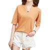 3162 # Camiseta de Verano de Cuello en V y Manga Corta para Mujer con Mangas Medias (Toma real) (95 Algodón 5 Spandex)