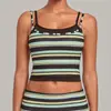 Arena Otoñal Estampado Retro Bloques de Color Rayas Ropa Deportiva Halter Falso Dos Piezas Cintura Ceñida Moldeador Tanque de Yoga para Mujer 1179