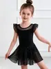 Traje de Baile para Niñas con Lentejuelas Rosas y Malla Mangas Acampanadas Vestido Tutú de Ballet para Niñas para Actuación de Baile