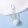 Chaveiro Pingente Bola de Pelúcia com Laço Colorido Estilo Ins Miçangas para Montagem DIY Acessório Versátil para Decoração de Bolsa de Trabalho