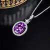 Huevo de Paloma Ovalado Zircón Morado Oscuro Completamente Diamantado Lujo Accesible Colgante de Gama Alta Joyería Regalo para Cena de Negocios