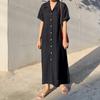 2024 Coreano Retrô Gola de Terno Casual Street Solto Abotoamento Simples Vestido Longo Ops