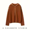 Suéter Grueso de Cachemira Retro con Capucha Estilo Coreano para Mujer Chaqueta Cardigan Tejida Top de un Solo Botón Suéter de Otoño e Invierno