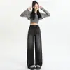 Jeans Estilo Americano Hot Girl Feminino Primavera e Outono Novo para Meninas Cheinhas Calça Reta de Perna Larga Cintura Alta Emagrecedora Solta Calça Mop