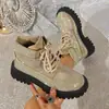 Nuevas Botas de Tobillo con Cordones para Mujer Otoño/Invierno 2026 Estilo Europeo Moda Británica Plataforma Suela Gruesa Punta Redonda con Pedrería para Mujer