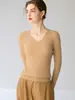 Suéter de cachemira con cuello en V para mujer, 100% cachemira de cabra, tejido de ochos, corte entallado, nueva capa base de color liso para otoño e invierno