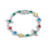 Pulsera Hip-Hop Transfronteriza Europea y Americana con Cadena de Piedras Preciosas de Colores, Pulsera para Hombre de Circonita con Forma de Estrella, Accesorios de Piedra Triangular Irregular