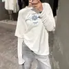 Camiseta de Manga Larga Falsa de Dos Piezas Bordada Estilo Coreano Lazy Academia para Mujer, Holgada, Hombros Caídos, Capas, Top Casual