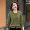 Cardigan Camisa de Manga Larga Ajustado Otoñal para Mujeres de Mediana Edad y Mayores, Elegante Camiseta Estilo Mamá de Moda, Delgado