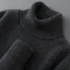 Suéter 100% Lana Pura para Hombre Cuello Alto Engrosado Color Sólido Suéter Casual de Negocios Holgado Jersey Camiseta de Punto para Base