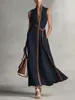 2026 Comercio Exterior Transfronterizo Sitio Independiente de Ropa para Mujer Amazon Vestido sin Mangas con Bloques de Color Cuello Alto de Algodón y Lino