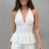 2026 Ropa de mujer de comercio exterior transfronterizo europeo y americano, top de verano nuevo de color liso con cut-out y cuello halter, ajuste ceñido, camisola informal a la moda