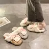 Pantuflas de algodón KT para uso en casa, interior y exterior, con diseño de lazo, cálidas, tejidas, temática de gato, invierno, antideslizantes, peludas y lindas para mujer
