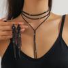 Joyería Transfronteriza Europea y Americana Más Vendida Cadena Sencilla Larga Multicapa para Clavícula Cadena de Cuello Diseño de Estilo Frío Cadena con Borla Artículo