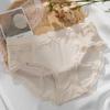 Sexy cintura média gelo seda cueca feminina Bow Jacquard renda borda seda antibacteriana fundo virilha feminina cuecas finas