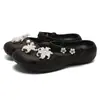 Estilo dulce y delicado, diseño de flor de perla, ligeramente arqueado, zapatos perforados cómodos de suela blanda para mujer, sandalias tipo ballet Mary Jane antideslizantes de verano