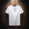Camiseta de Verano Estilo Lino Manga Corta para Hombre Casual Holgada para Hombre Estilo Chino Vintage Algodón y Lino Estilo Cuello en V Camiseta Moda Hombre