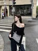 Elegante Otoño Estilo Coreano Chaleco de Manga Larga Halter Tirantes Conjunto de Dos Piezas Traje de Moda Asimétrico en Capas de Tendencia para Mujer