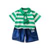 Conjunto de dos piezas para niños de 1 a 5 años, novedad de verano de 2025. Traje infantil de manga corta con estampado de animales y rayas.