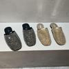 Le Mo Nv 2026 Verão Novo Casual Strass Bico Quadrado Rasteirinha Slip-On Meia Pantufa Respirável Pantufa Fechada