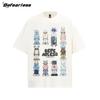 Camiseta Casual de Manga Curta Estilo Retro Cartoon Americano para Homens e Mulheres Verão Moda Marca Solta Preguiçosa Versátil Casal Manga Meia-manga Top T