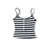 Bt959-26 Estilo Primavera Top Cropped Listrado com Decote U e Botões Ocultos no Peito, Regata Slim Fit Estilo Coreano