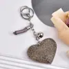 Novo Estilo Chanel Coração de Pêssego Strass Couro Chaveiro Pingente de Franja Coreia do Sul Flanela Diamante Chaveiro